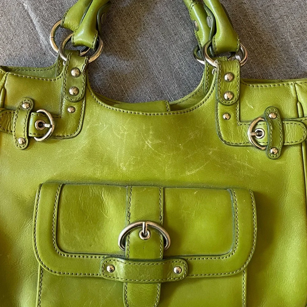 Nordstrom | Retro Vintage Leather Shoulder bag Magnetic Satchel | Lime Green - Picture 3 of 8